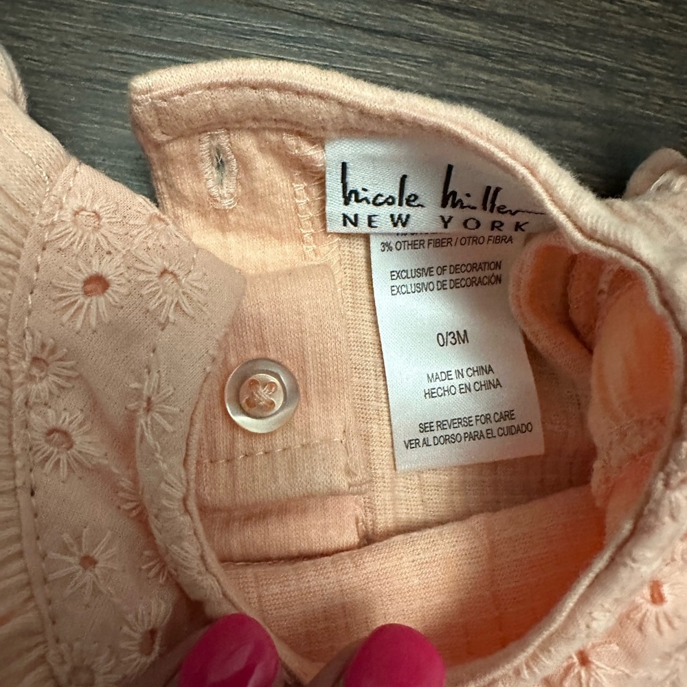 NWT Nicole Miller 0-3 Month Peach Baby Girl Outfit Set Dress & Onesie - Picture 3 of 5